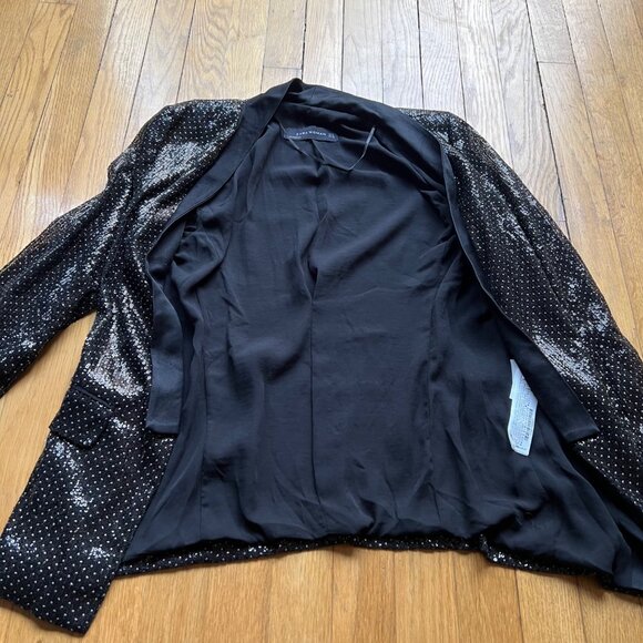 Zara Woman Size S Black Combined Polka Dot Sequin Tuxedo Collar Blazer Jacket - Picture 6 of 13